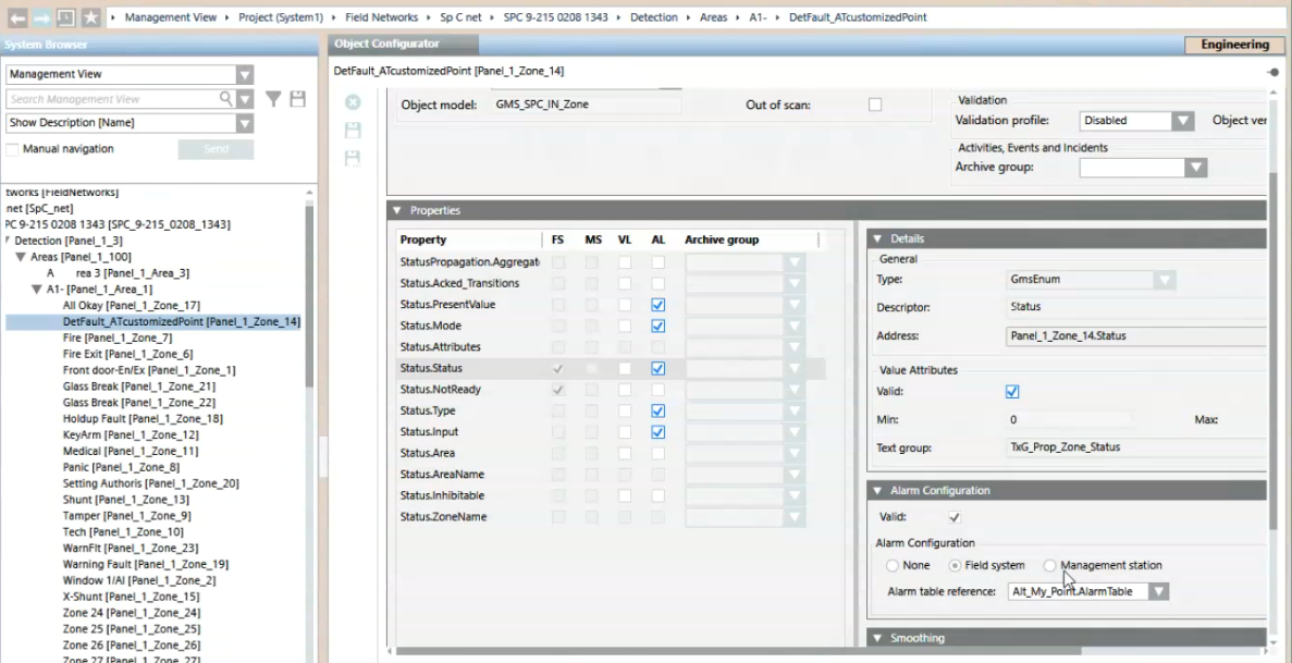Apply Customized Alarm Table to Individual Zone