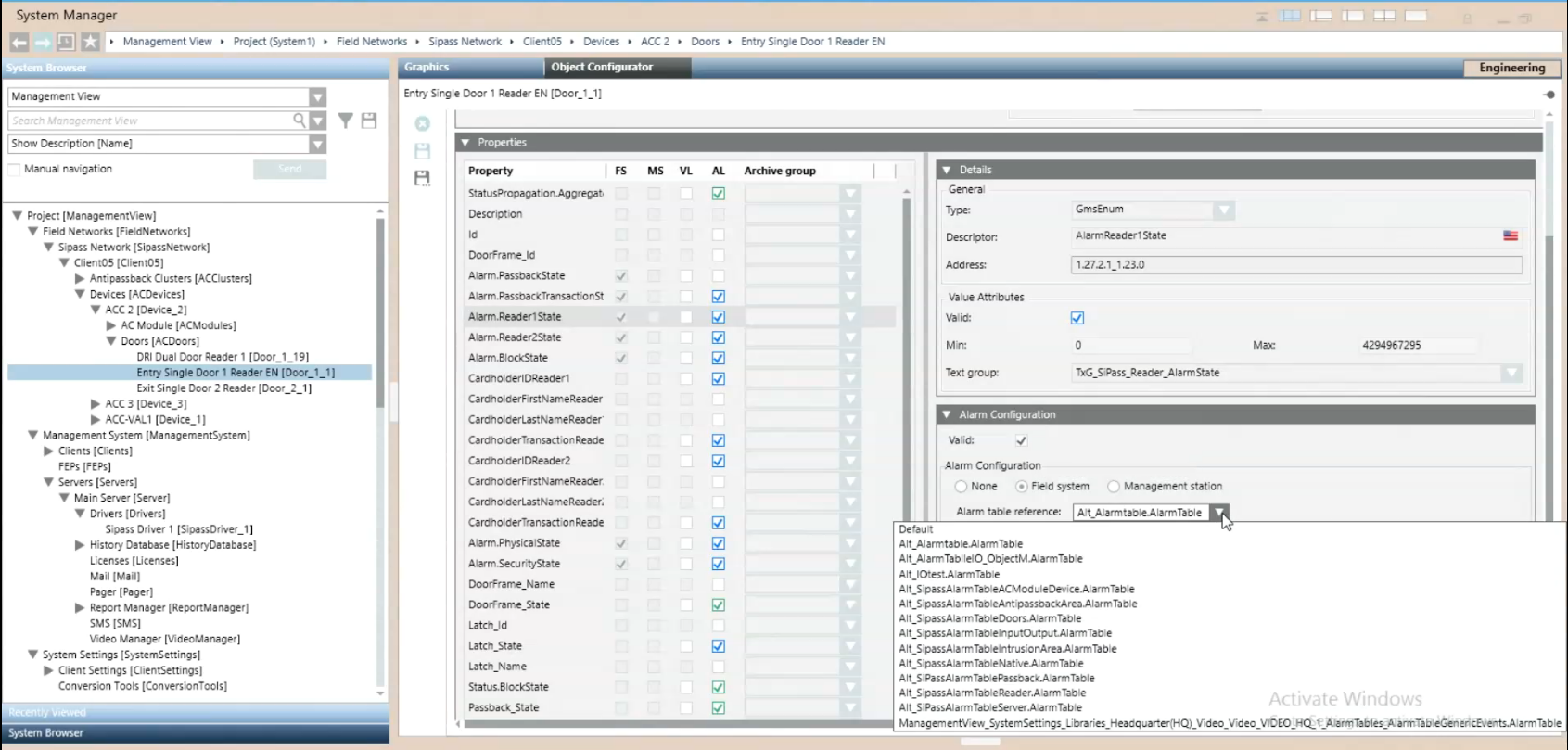 Assign a Customized Alarm Table to an Object