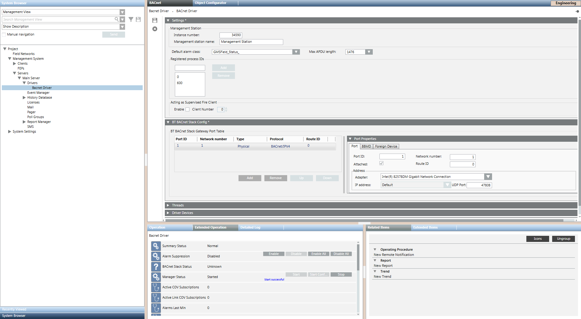 Example of a BACnet Driver on the Server